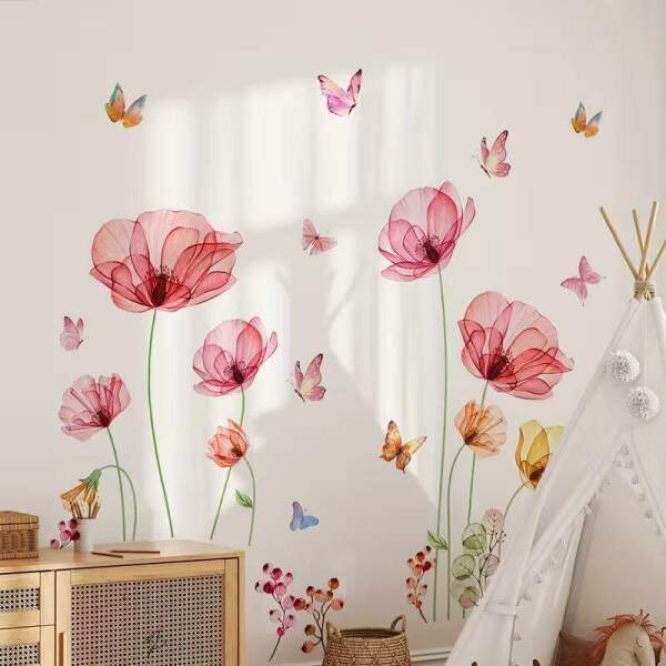 Adesivo de Parede Borboletas e Flores Encantadas