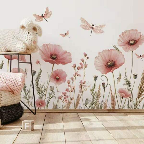Adesivo de Parede Floral Liblulas e Flores