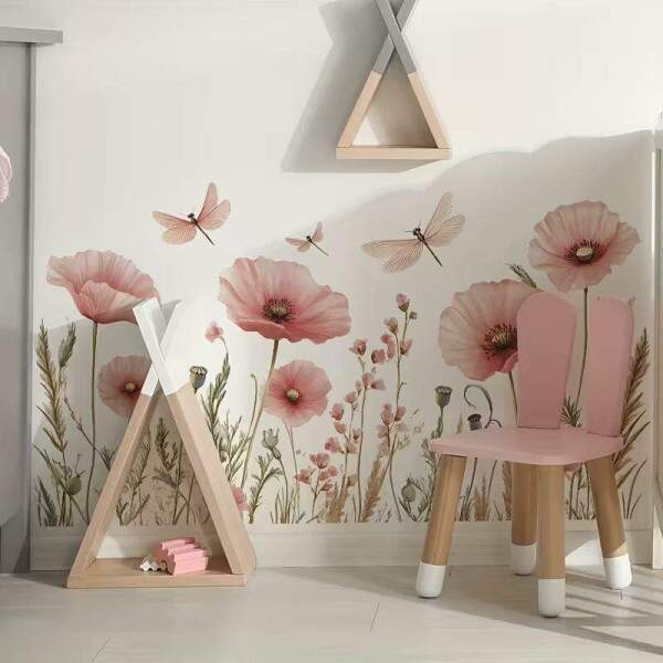 Adesivo de Parede Floral Liblulas e Flores