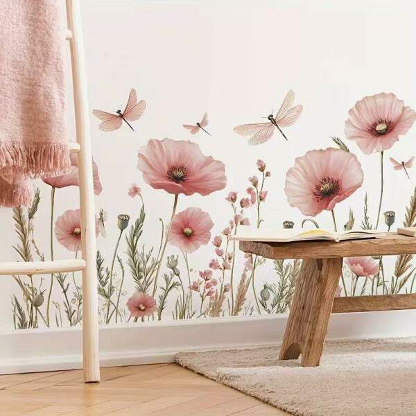 Adesivo de Parede Floral Liblulas e Flores
