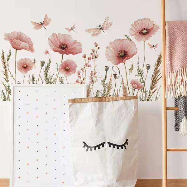 Adesivo de Parede Floral Liblulas e Flores