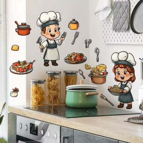Adesivo de Parede Chef Cartoon Divertido para Cozinha
