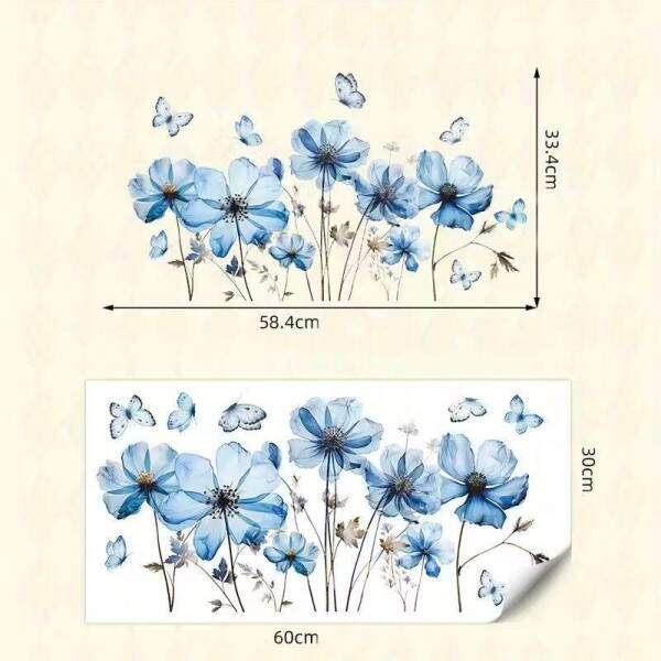 Adesivo de Parede Floral Azul com Borboletas