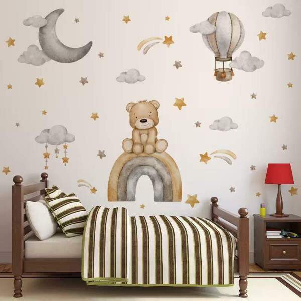 Adesivo de Parede Cu Estrelado com Urso Arco-ris