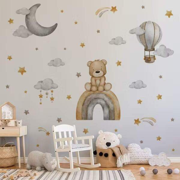 Adesivo de Parede Cu Estrelado com Urso Arco-ris