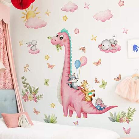 Adesivo de Parede Dinossauro Rosa e Amigos