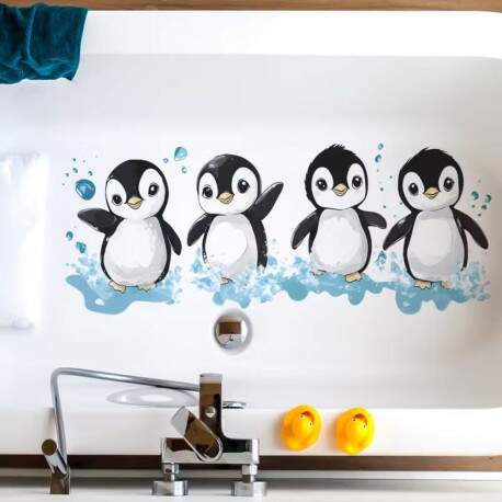 Adesivo de Parede Pinguins Divertidos para Banheiro