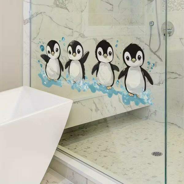Adesivo de Parede Pinguins Divertidos para Banheiro