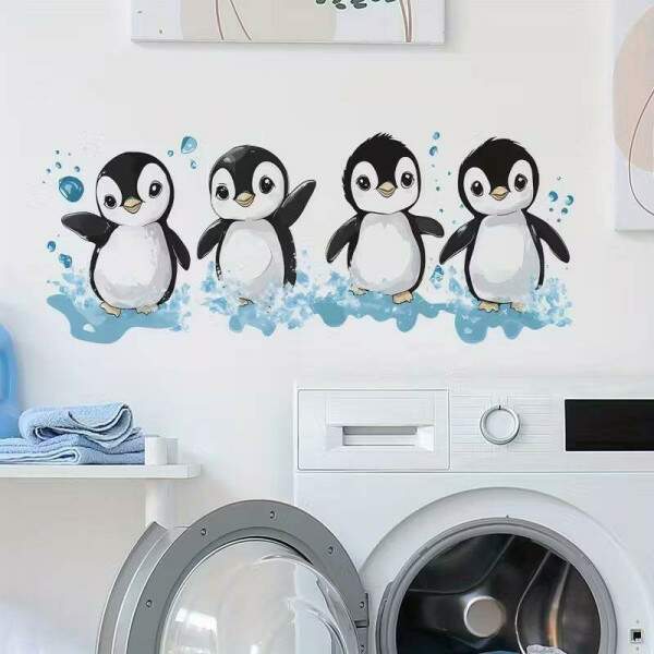 Adesivo de Parede Pinguins Divertidos para Banheiro