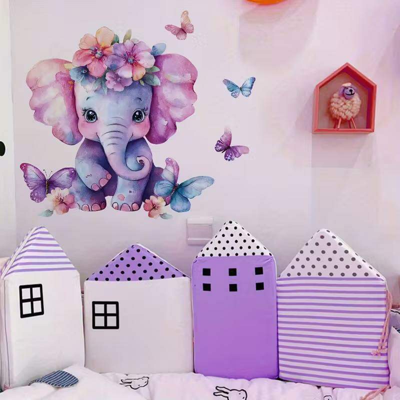 Adesivo de Parede Elefante e Borboletas Coloridas