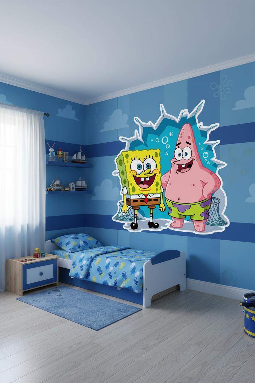 Adesivo de Parede 3D Bob Esponja e Patrick