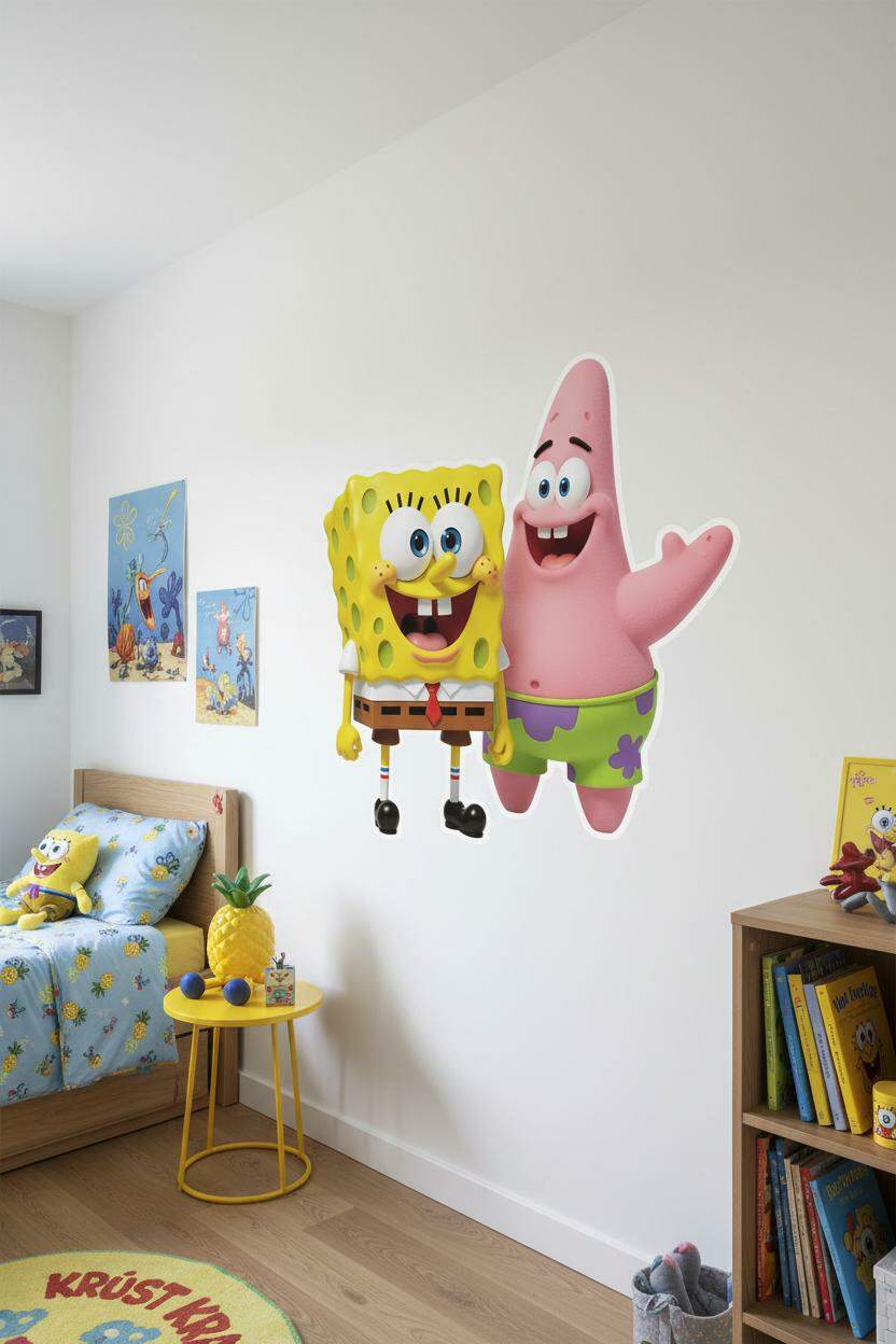 Adesivo de Parede Patrik e Bob Esponja Divers�o Aqu�tica