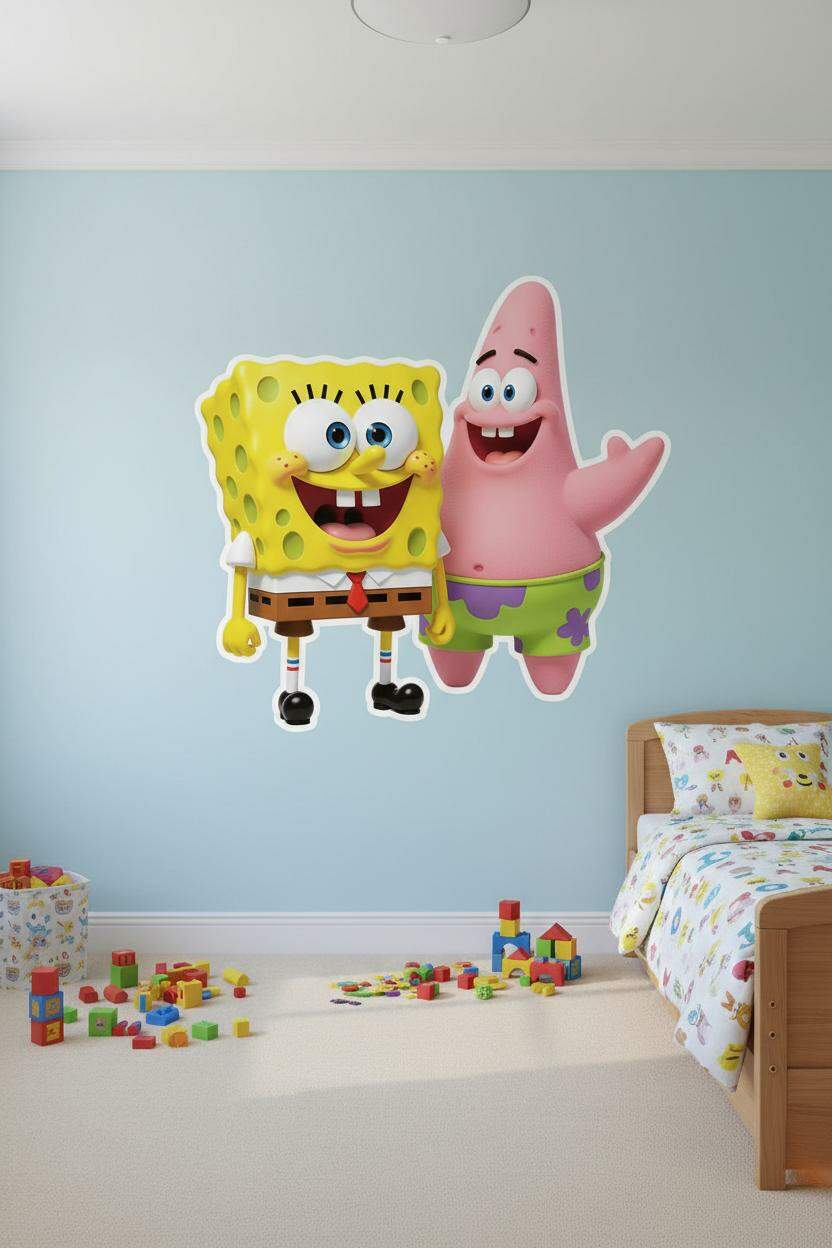 Adesivo de Parede Patrik e Bob Esponja Divers�o Aqu�tica