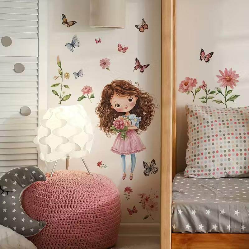 Adesivo de Parede Princesa com Flores e Borboletas