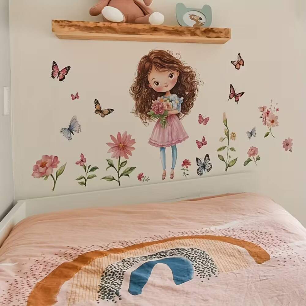 Adesivo de Parede Princesa com Flores e Borboletas