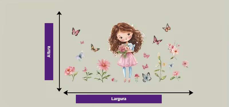 Adesivo de Parede Princesa com Flores e Borboletas