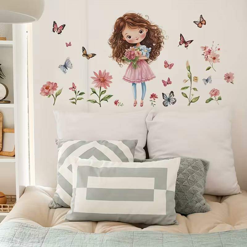 Adesivo de Parede Princesa com Flores e Borboletas