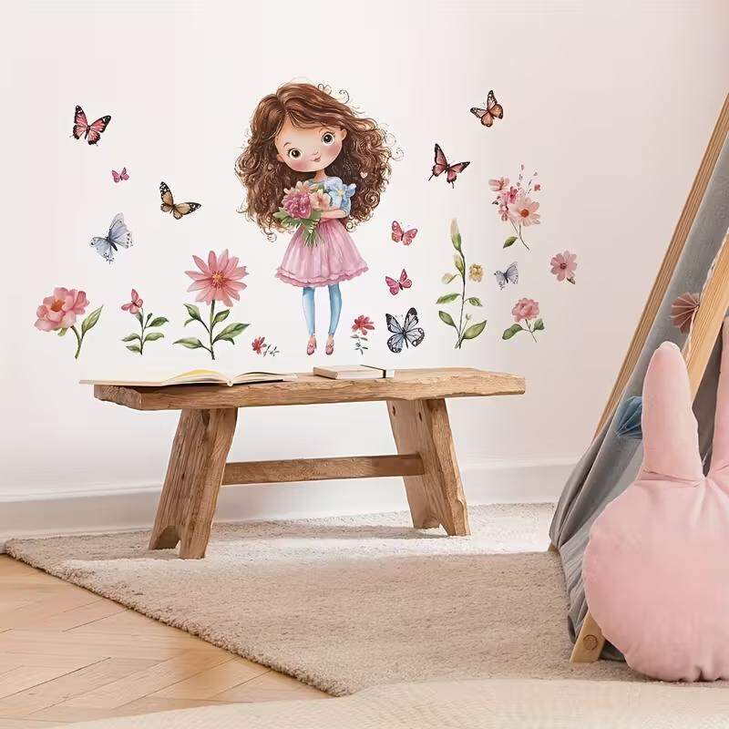 Adesivo de Parede Princesa com Flores e Borboletas