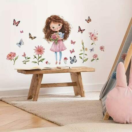 Adesivo de Parede Princesa com Flores e Borboletas