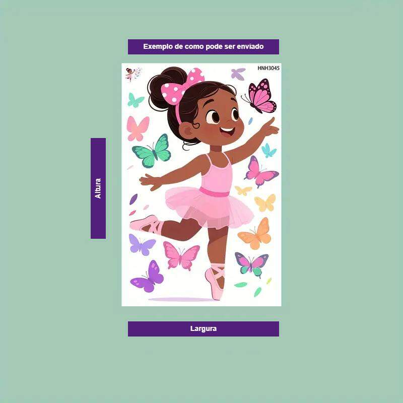 Adesivo de Parede Bailarina Colorida com Borboletas