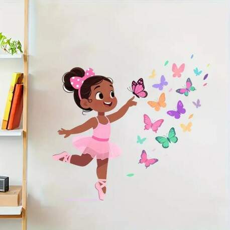 Adesivo de Parede Bailarina Colorida com Borboletas
