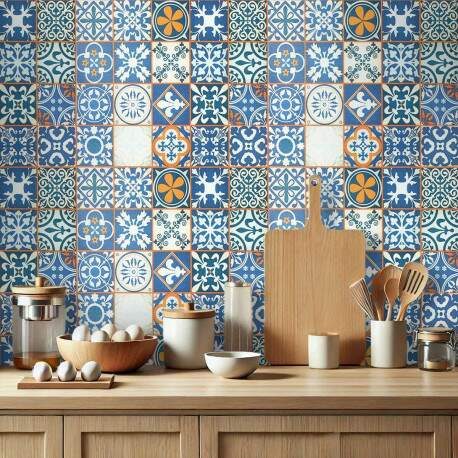 Papel de Parede Estilo Azulejo Portugu�s Azul