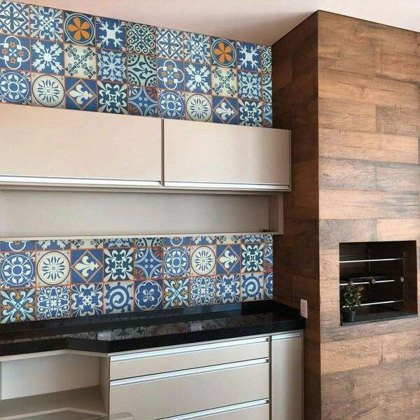 Papel de Parede Estilo Azulejo Portugu�s Azul