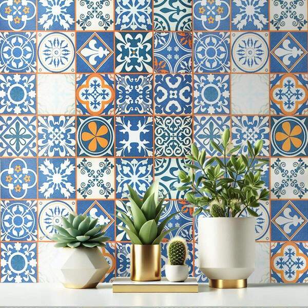 Papel de Parede Estilo Azulejo Portugu�s Azul