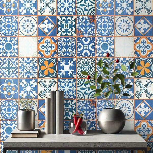 Papel de Parede Estilo Azulejo Portugu�s Azul