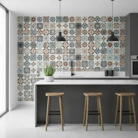 Papel de Parede Estilo Azulejo Portugu�s Tons Past�is