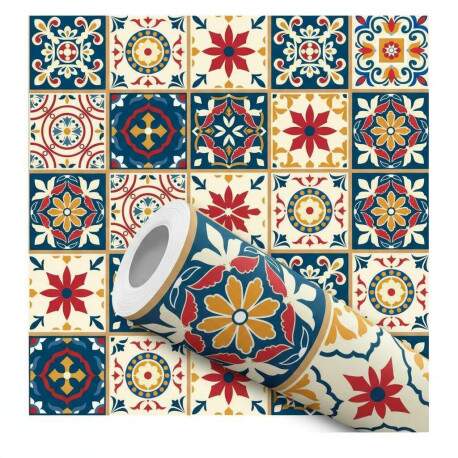 Papel de Parede Estilo Azulejo Portugu�s Colorido