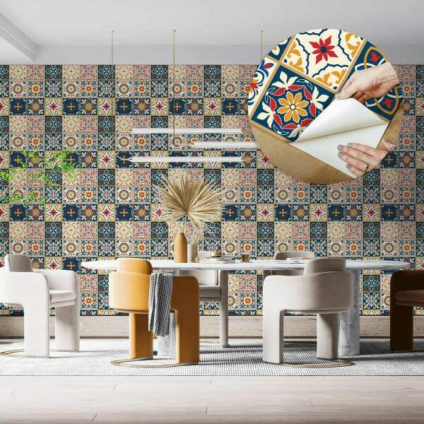 Papel de Parede Estilo Azulejo Portugu�s Colorido