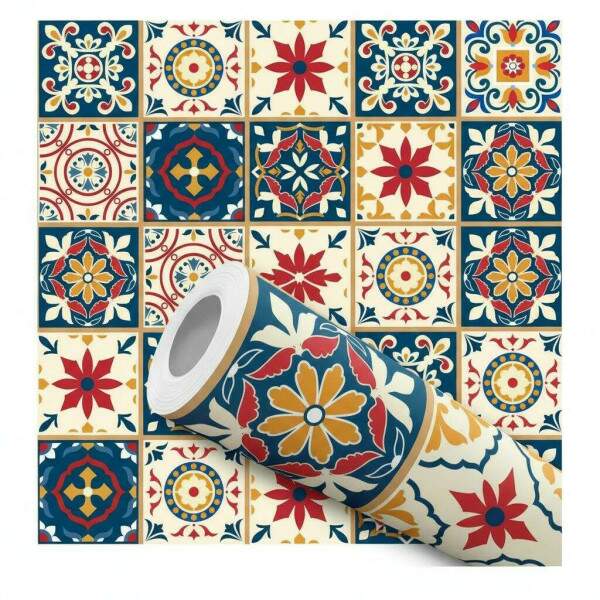 Papel de Parede Estilo Azulejo Portugu�s Colorido