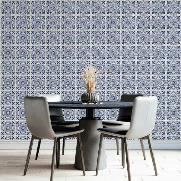 Papel de Parede Estilo Azulejo Portugu�s Azul