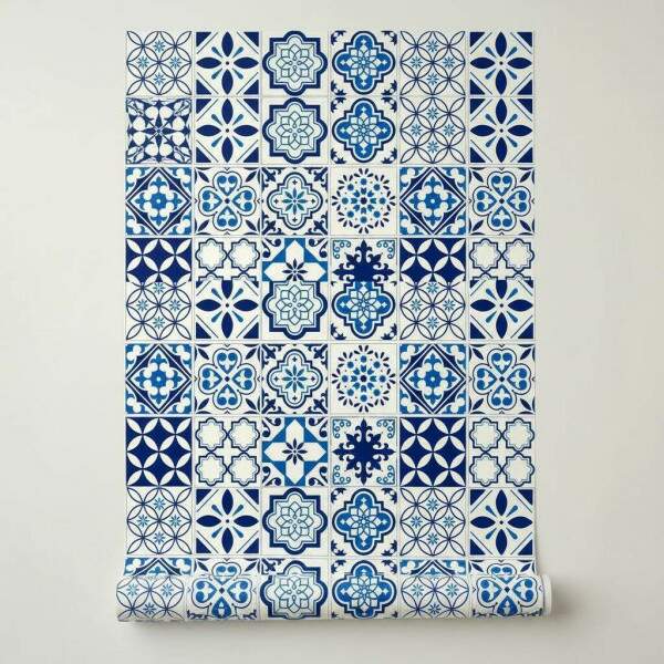 Papel de Parede Estilo Azulejo Portugu�s Azul
