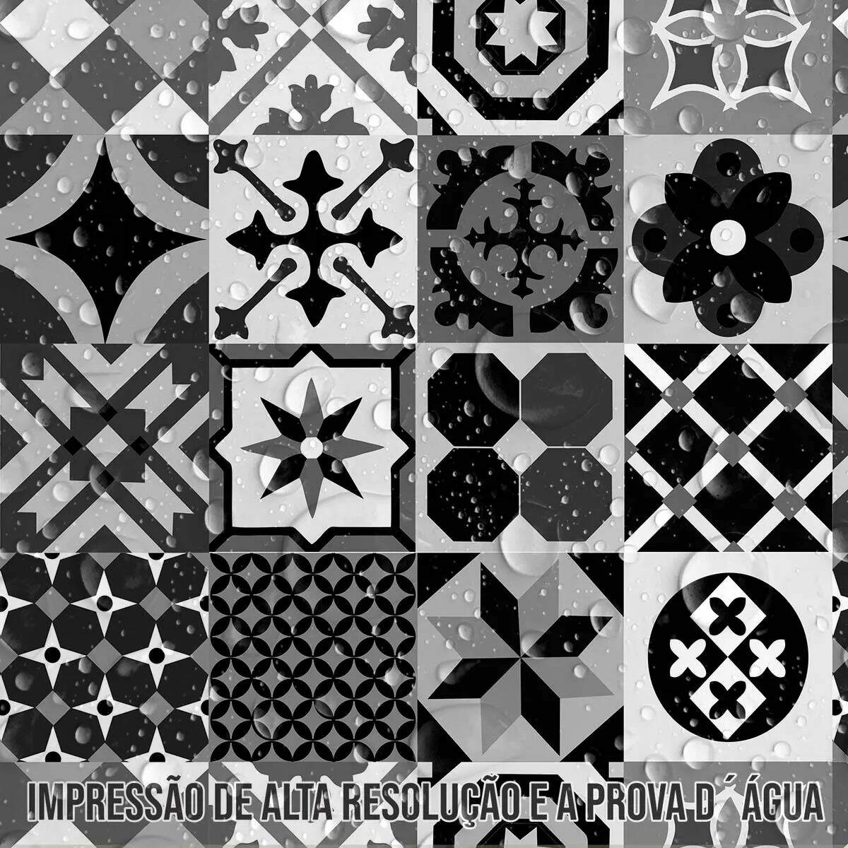 Papel de Parede Estilo Azulejo Portugu�s Preto e Branco