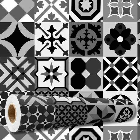 Papel de Parede Estilo Azulejo Portugu�s Preto e Branco