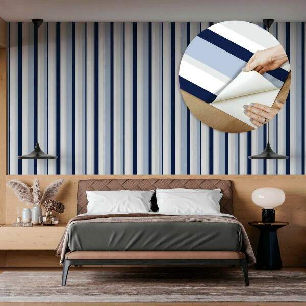 Papel de Parede Listras Azuis e Cinza