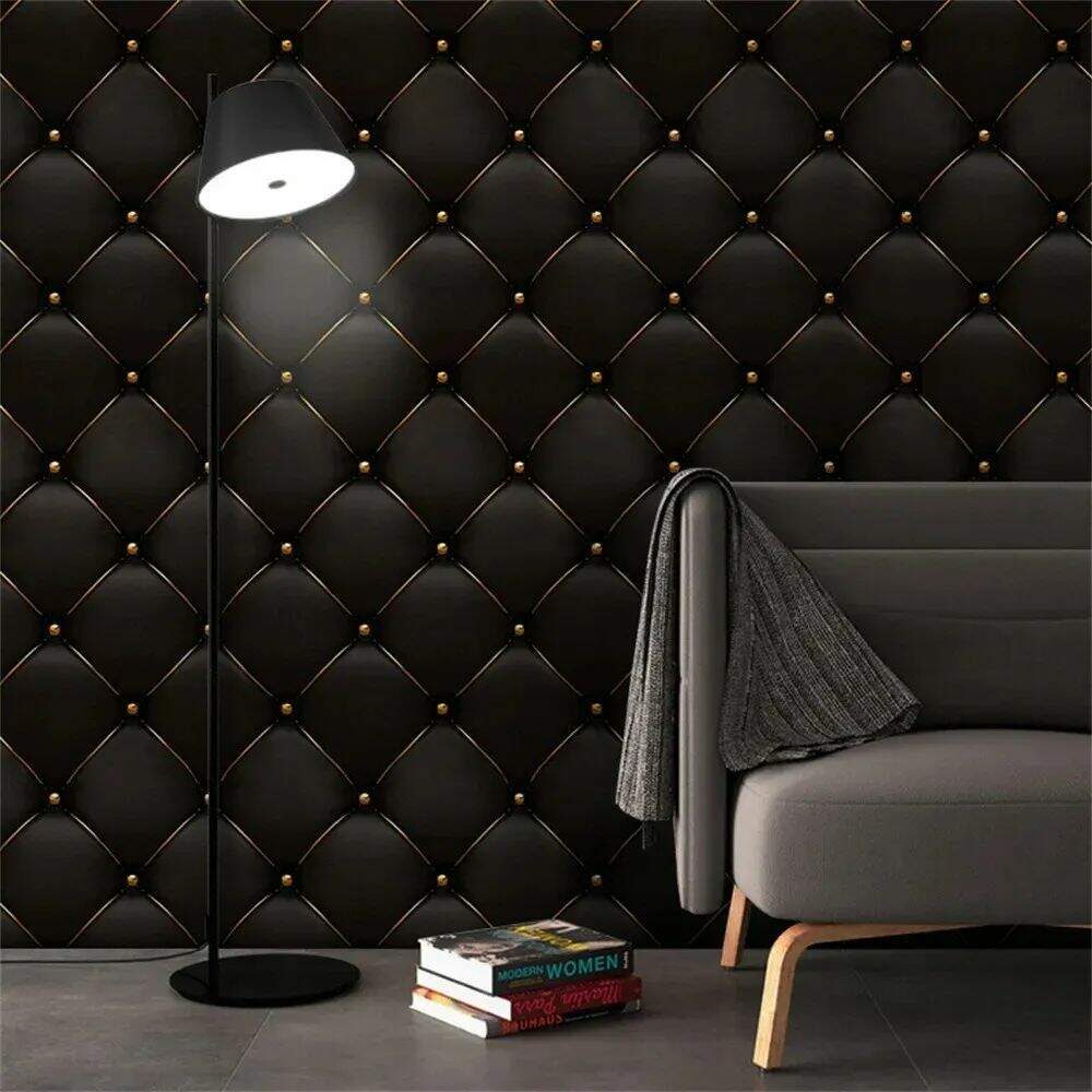 Papel de Parede Couro Preto com Dourado