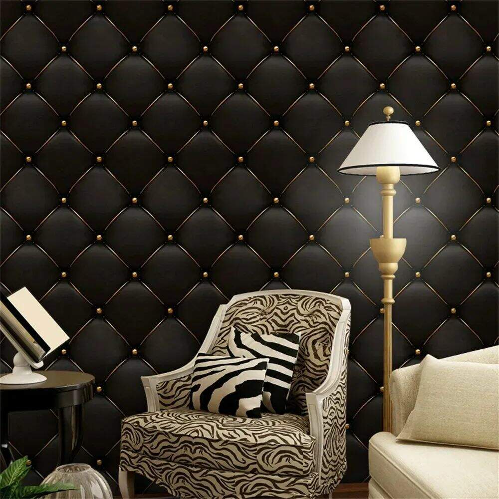 Papel de Parede Couro Preto com Dourado