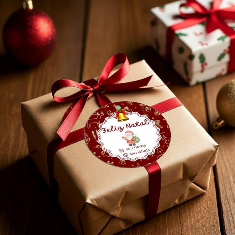 Etiquetas de Natal Redondas Personalizadas Feliz Natal