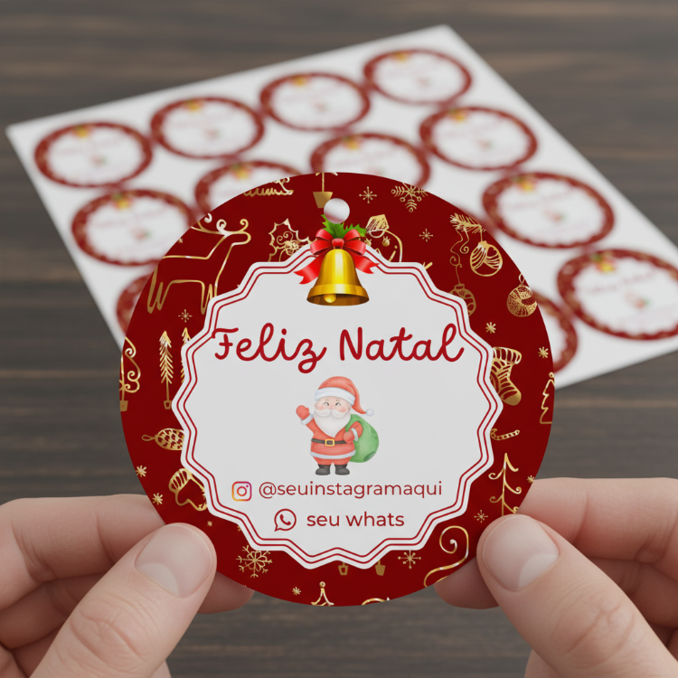 Etiquetas de Natal Redondas Personalizadas Feliz Natal