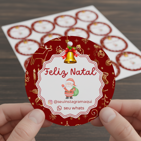 Etiquetas de Natal Redondas Personalizadas Feliz Natal