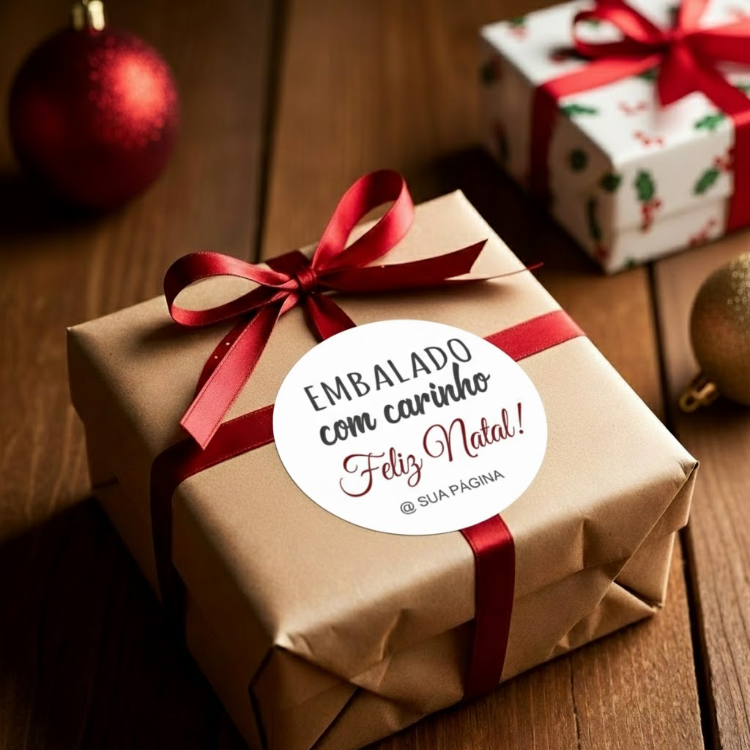Etiquetas de Natal Redondas Personalizadas Embalado com Carinho