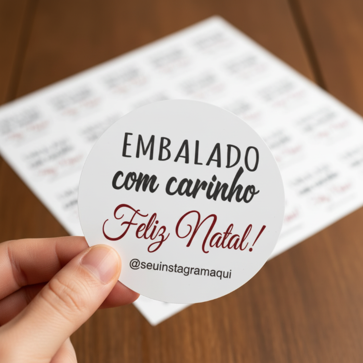 Etiquetas de Natal Redondas Personalizadas Embalado com Carinho