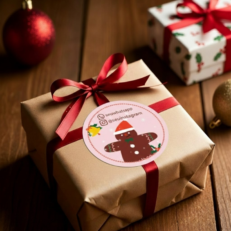 Etiquetas de Natal Redondas Personalizadas Biscoito
