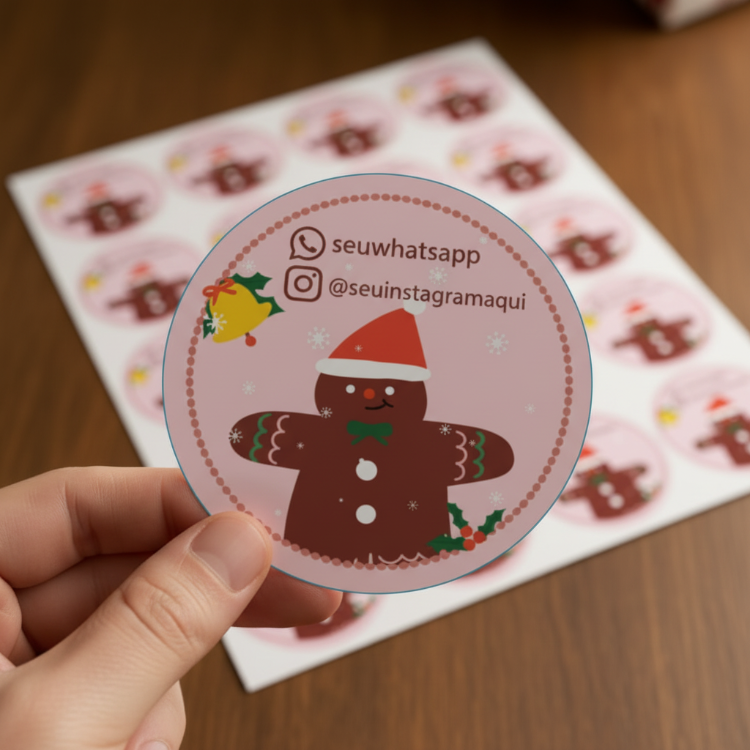 Etiquetas de Natal Redondas Personalizadas Biscoito