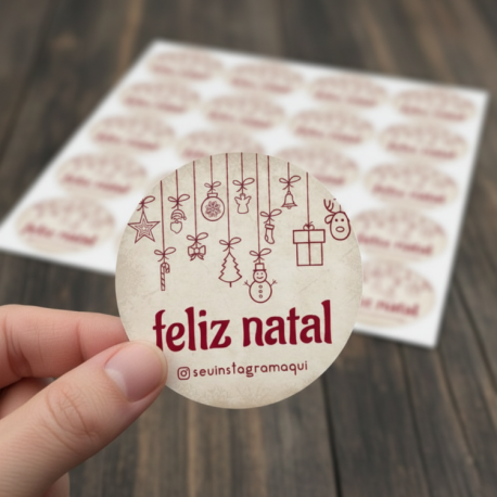 Etiquetas de Natal Redondas Personalizadas Bege e Vermelho