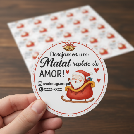 Etiquetas de Natal Redondas Personalizadas Papai Noel no Tren