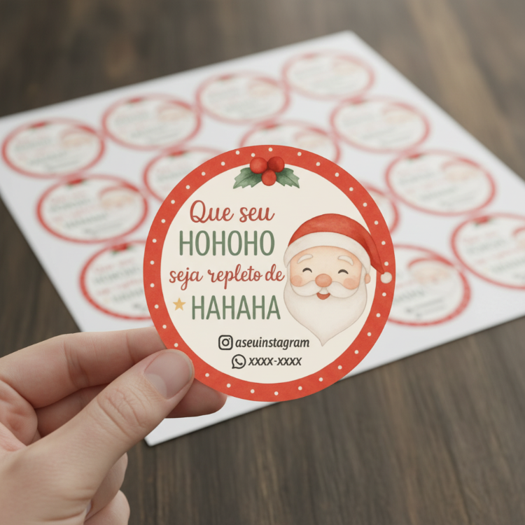 Etiquetas de Natal Redondas Personalizadas Papai Noel HoHoHo